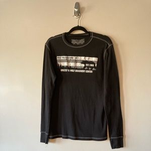 W Yellowstone Mountain Est 1993 Grizzly & Wolf Discovery Tipsy Thermal TShirt.